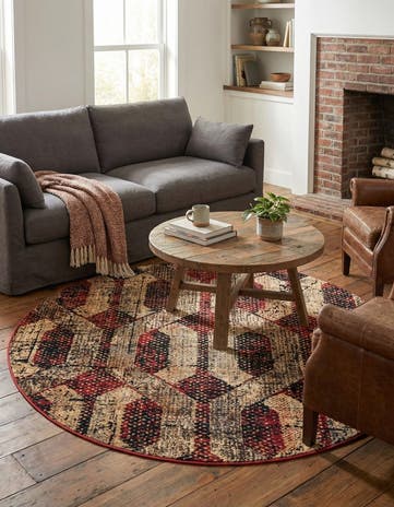 Burgundy Saturn Round Rug