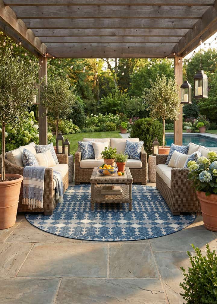10' x 10' Easy-Clean Trellis Indoor / Outdoor Round Rug