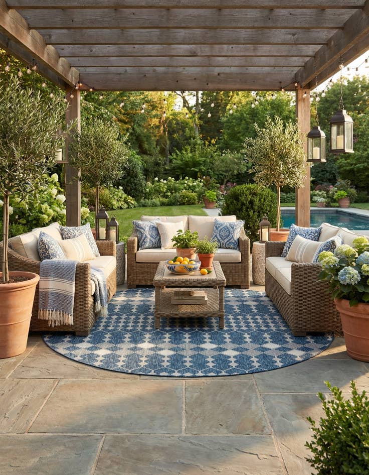 Detail image of  10' x 10'  Washable Lattice Indoor / Outdoor Round Rug