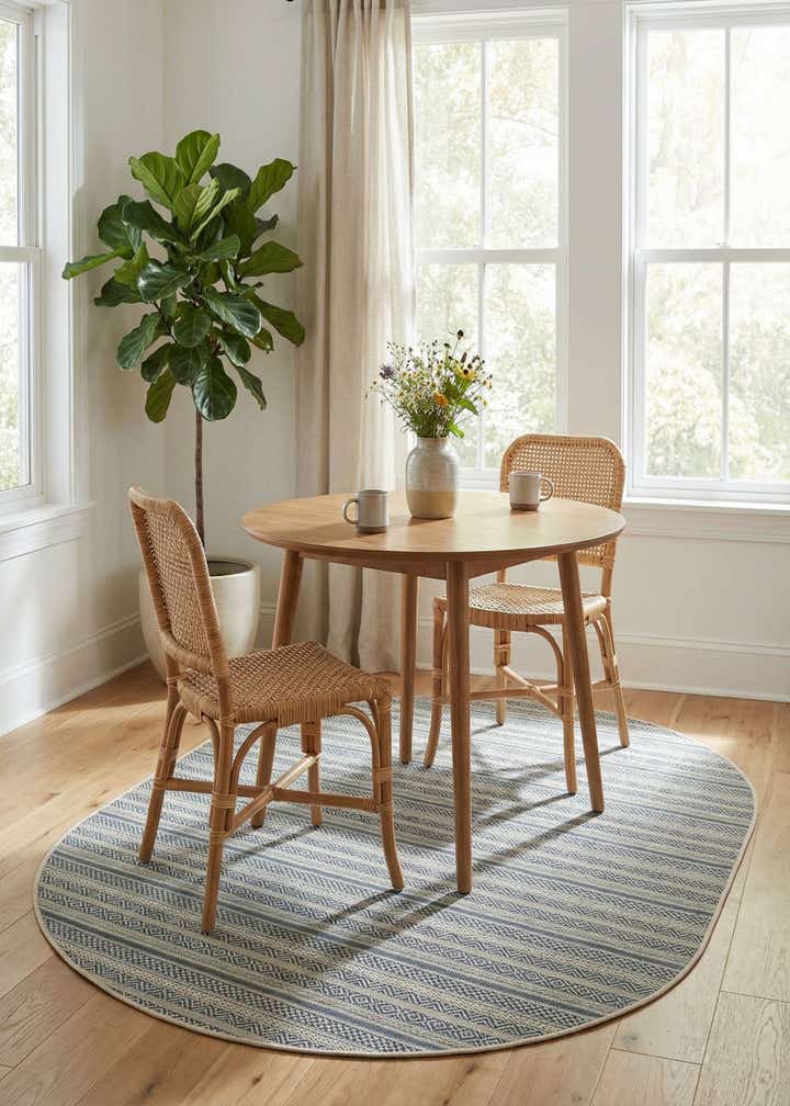 5' 3 x 8' Easy-Clean Striped Indoor / Outdoor Oval Rug