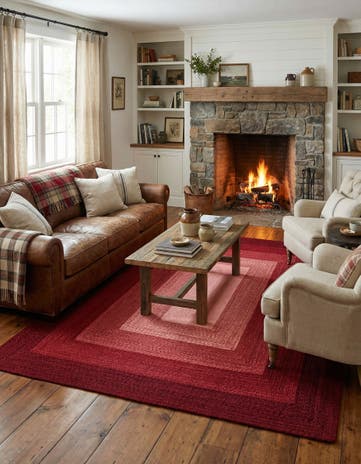 Red Handmade Hand Braided Wool Rug