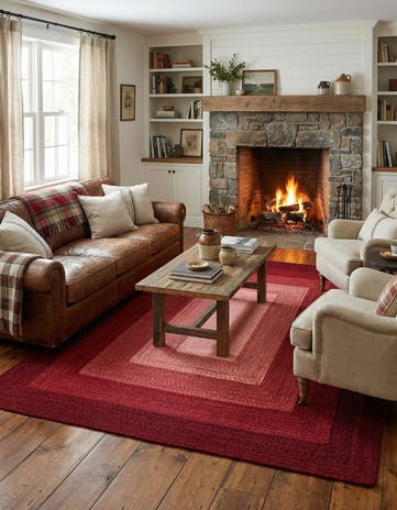 Red Handmade Hand Braided Wool Rug