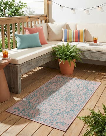 Pink and Aqua Easy-Clean Jill Zarin Dubai Indoor / Outdoor Rug
