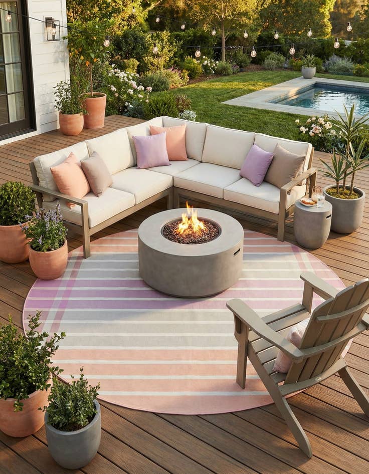 Detail image of 10' x 10' Easy-Clean Striped Indoor / Outdoor Round Rug