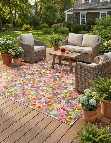Easy-Clean Botanical Indoor / Outdoor Square Rug
