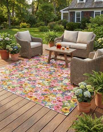 Easy-Clean Botanical Indoor / Outdoor Square Rug