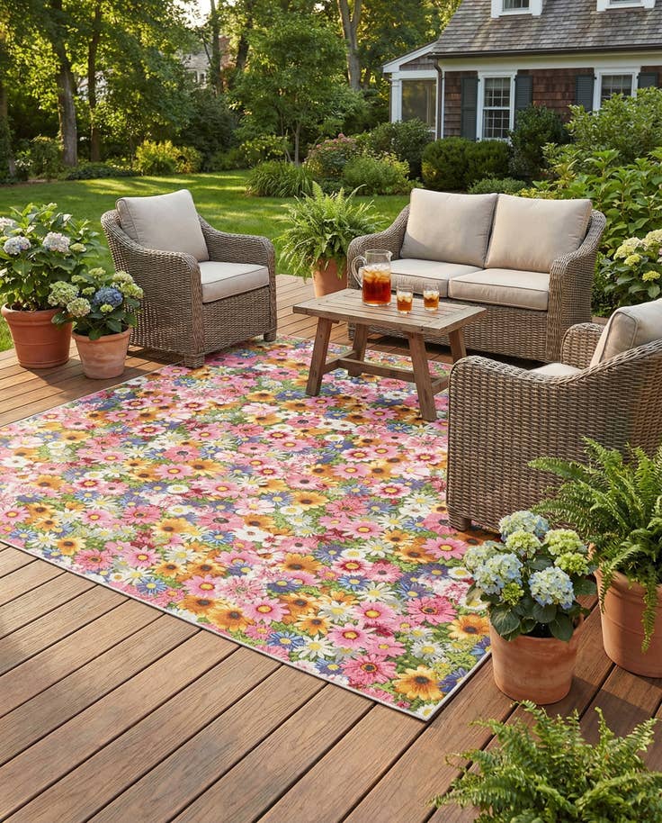 Detail image of 10' x 10' Easy-Clean Botanical Indoor / Outdoor Square Rug