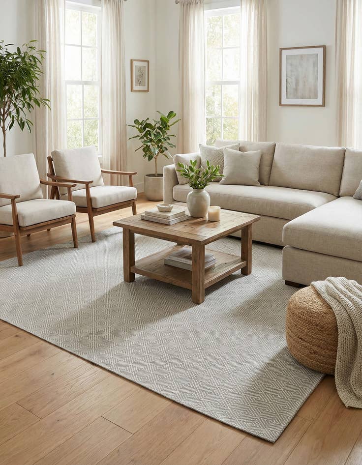 Detail image of  10' x 10'  Hand Woven Geo Trellis Flatweave Square Rug