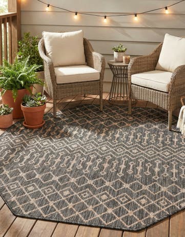 Charcoal Gray Easy-Clean Lattice Indoor / Outdoor Octagon Rug