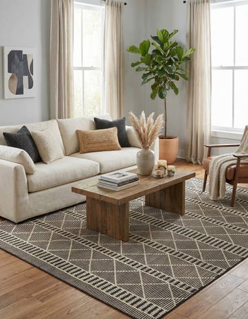 Black Easy-Clean Lattice Indoor / Outdoor Square Rug