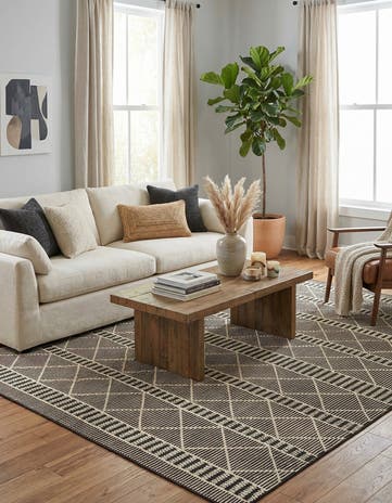 Black Easy-Clean Lattice Indoor / Outdoor Square Rug