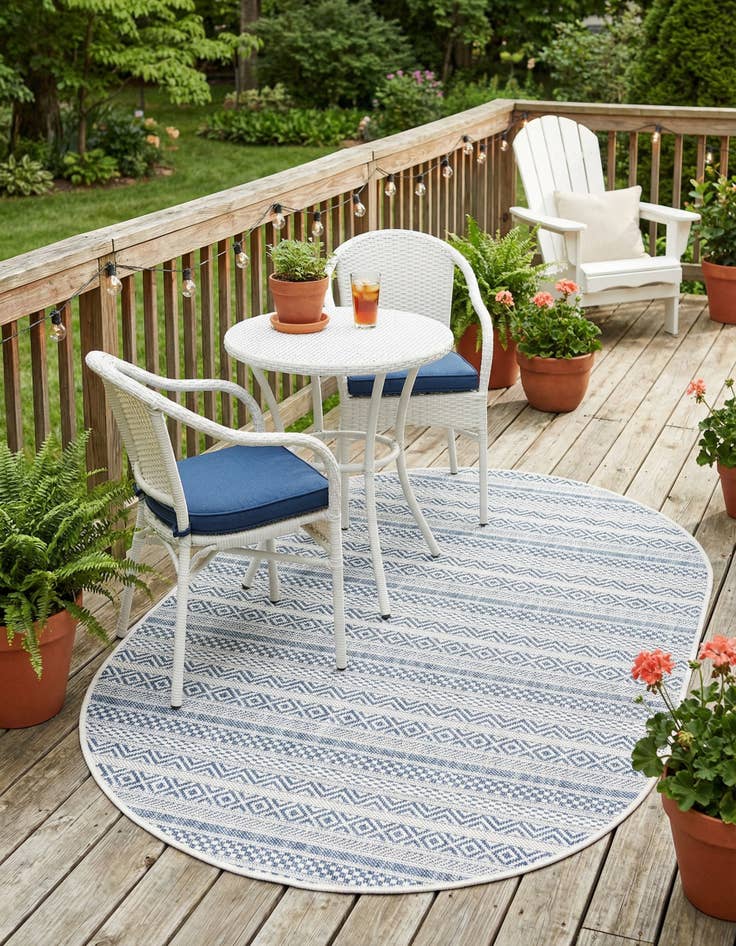 Detail image of 3' x 5' 3  Washable Striped Indoor / Outdoor Oval Rug