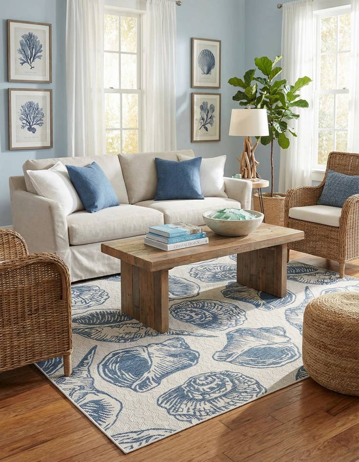 Detail image of 7' 10 x 10'  Washable Coastal Indoor / Outdoor Rug