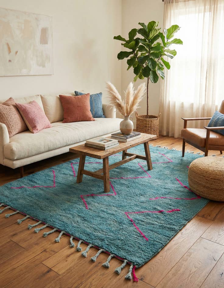 Detail image of 6' 9 x 9'  Hand Knotted Moroccan Wool Rug