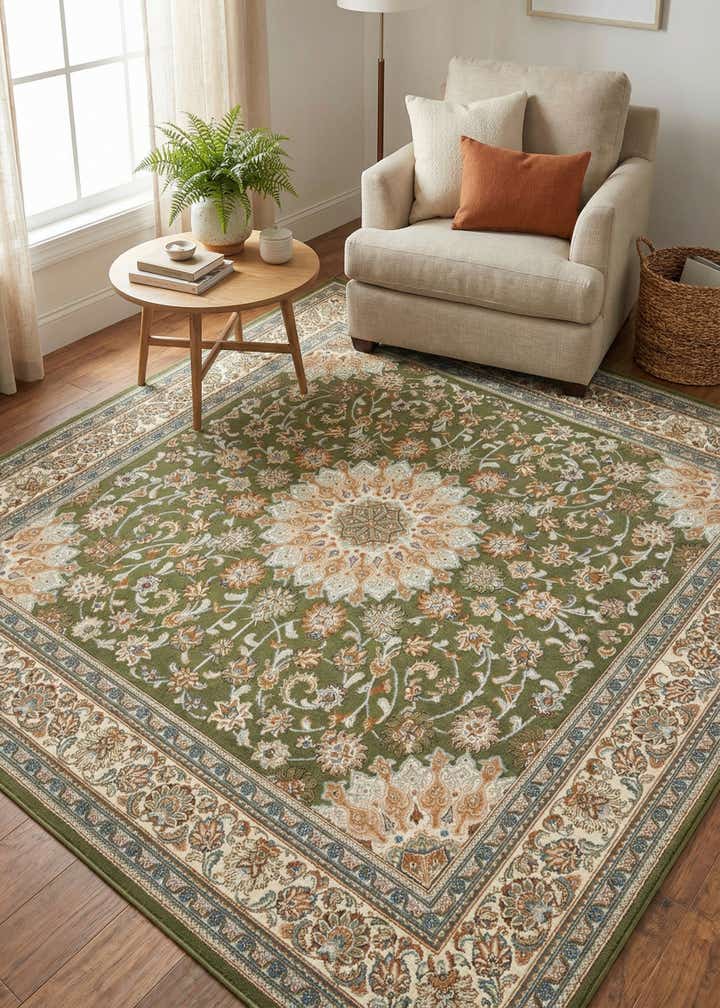7' 10 x 7' 10 Easy-Clean Traditional Indoor / Outdoor Square Rug
