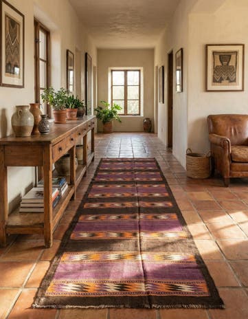 4' 4 x 12' 3 Hand Woven Kilim Fars Wool Runner Rug