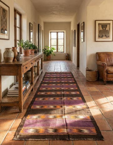 4' 4 x 12' 3 Hand Woven Kilim Fars Wool Runner Rug