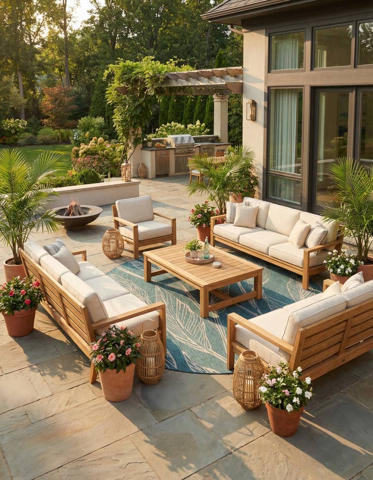 Detail image of 13' x 13' Easy-Clean Botanical Indoor / Outdoor Round Rug