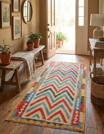3' 3 x 6' 8 Hand Woven Kilim Maymana Wool Runner Rug