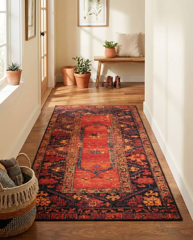 Detail image of 2' 7 x 5' 3 Easy-Clean Tribal Indoor / Outdoor Runner Rug