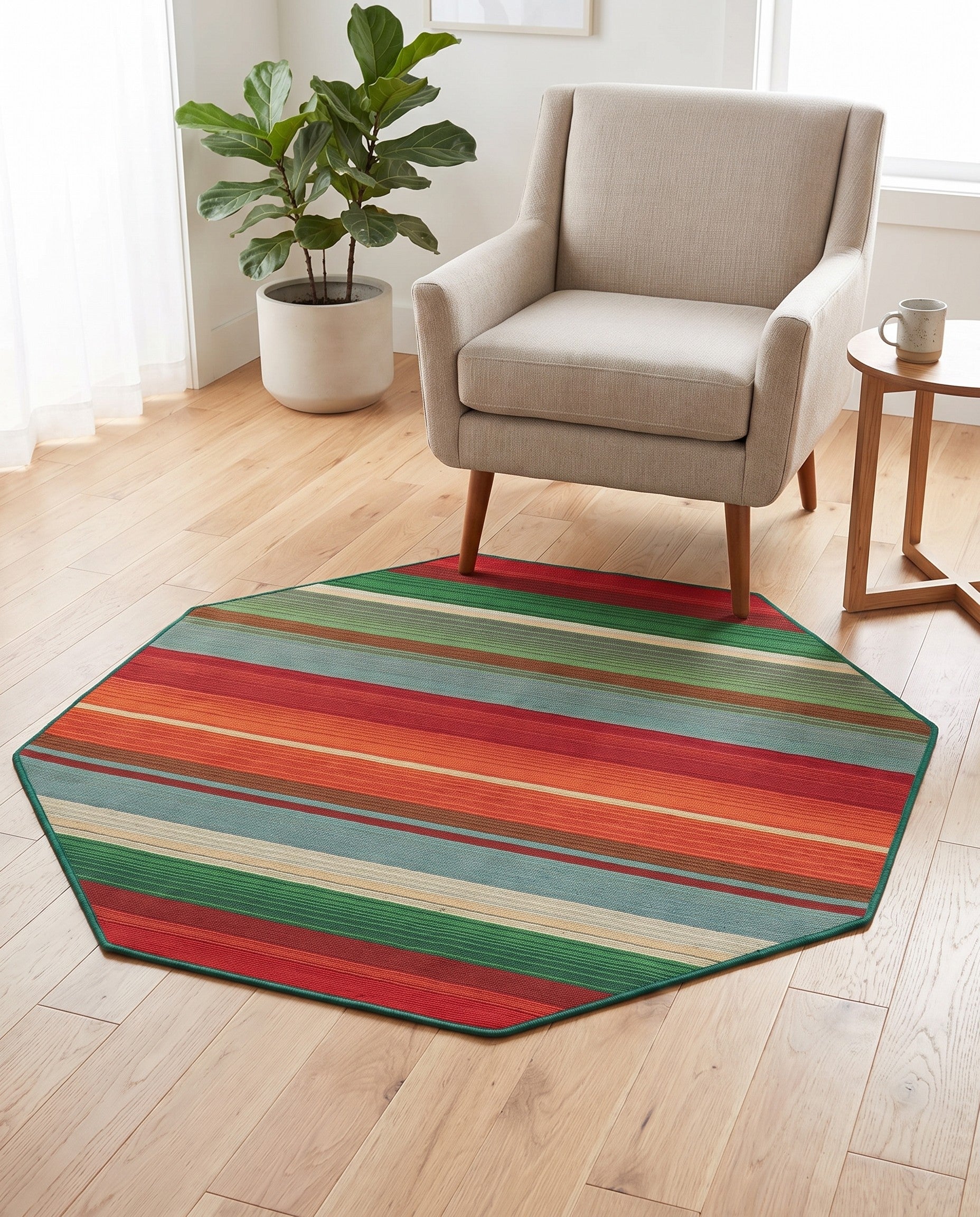 4' x 4' Easy-Clean Modern Indoor / Outdoor Octagon Rug