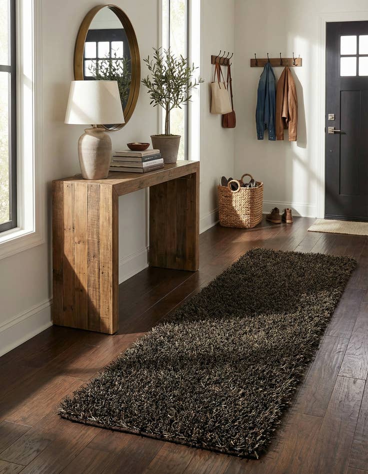 Detail image of 2' 4 x 4' 8  Hand Knotted Solid Shag Oriental Runner Rug