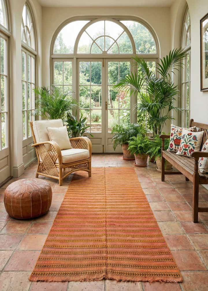 4' 3 x 9' 7 Hand Woven Kilim Fars Wool Runner Rug
