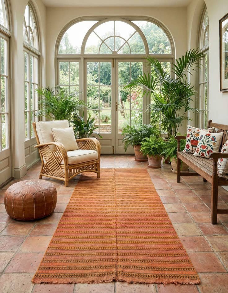 Detail image of 4' 3 x 9' 7 Hand Woven Kilim Fars Wool Runner Rug