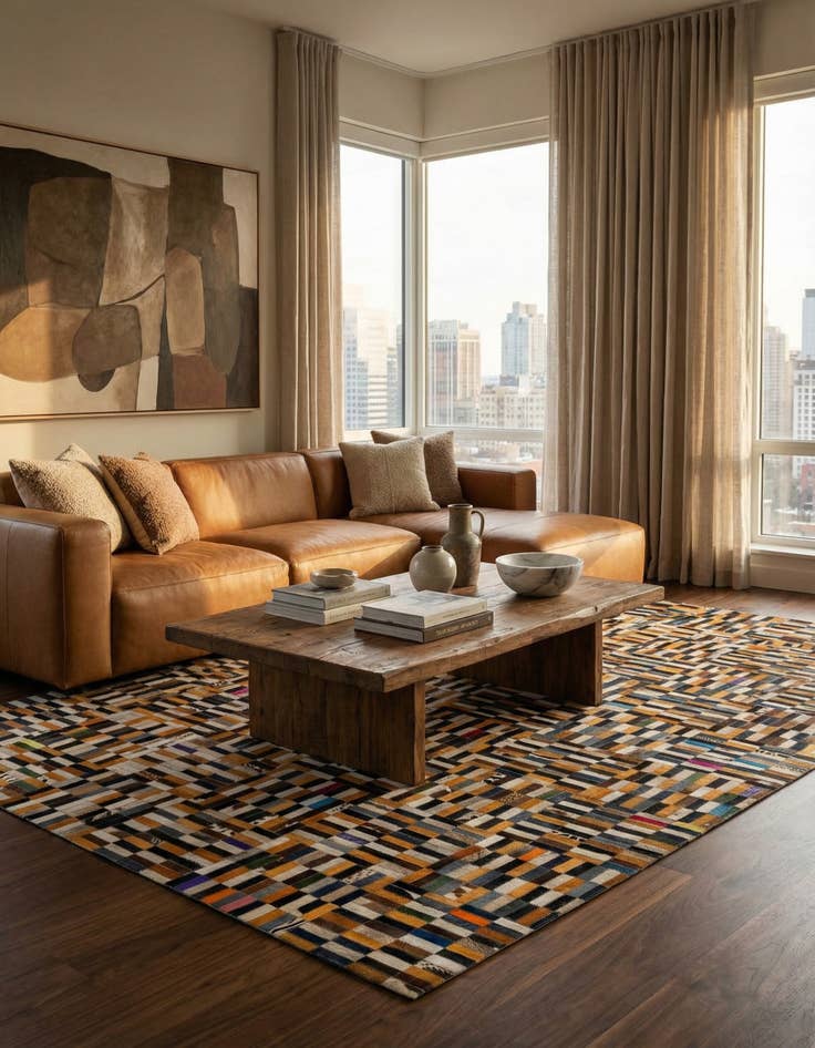 Detail image of  5' 1 x 7' 10 Cowhide - Patchwork Rug