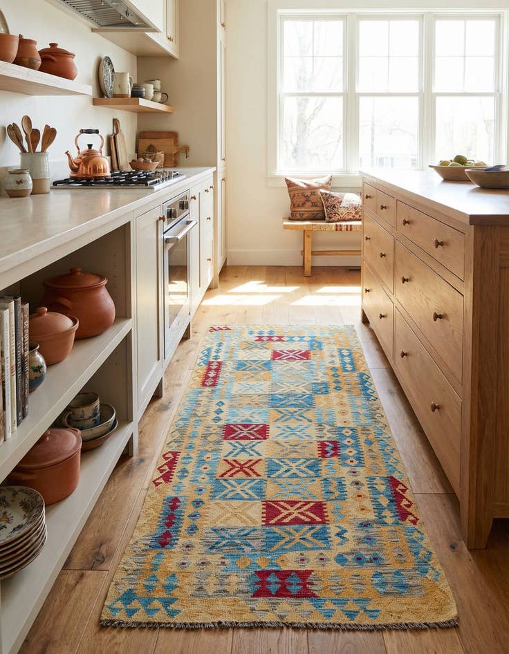 Detail image of 3' 3 x 6' 10  Hand Woven Kilim Maymana Wool Runner Rug