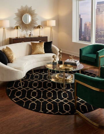 Black and Gold Marilyn Monroe&trade; Glam Trellis Round Rug