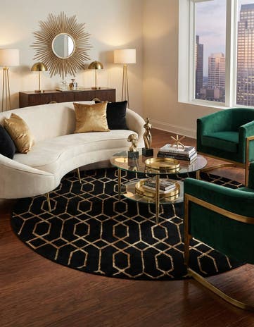 Black and Gold Marilyn Monroe™ Glam Trellis Round Rug