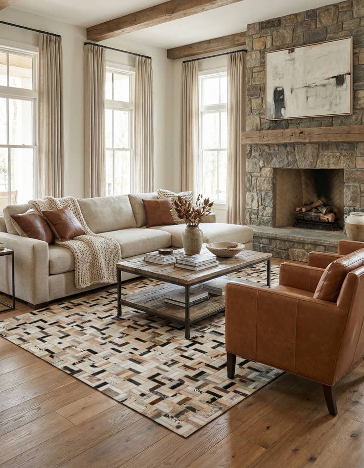 Detail image of 5' x 7' 10 Cowhide Leather Rug