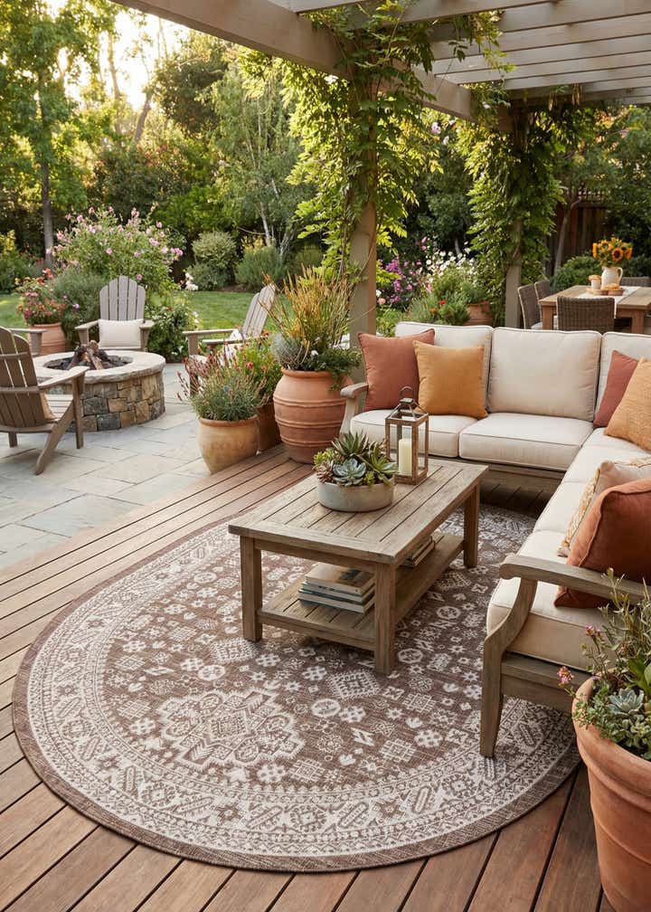 7' 10 x 10' Easy-Clean Aztec Indoor / Outdoor Oval Rug