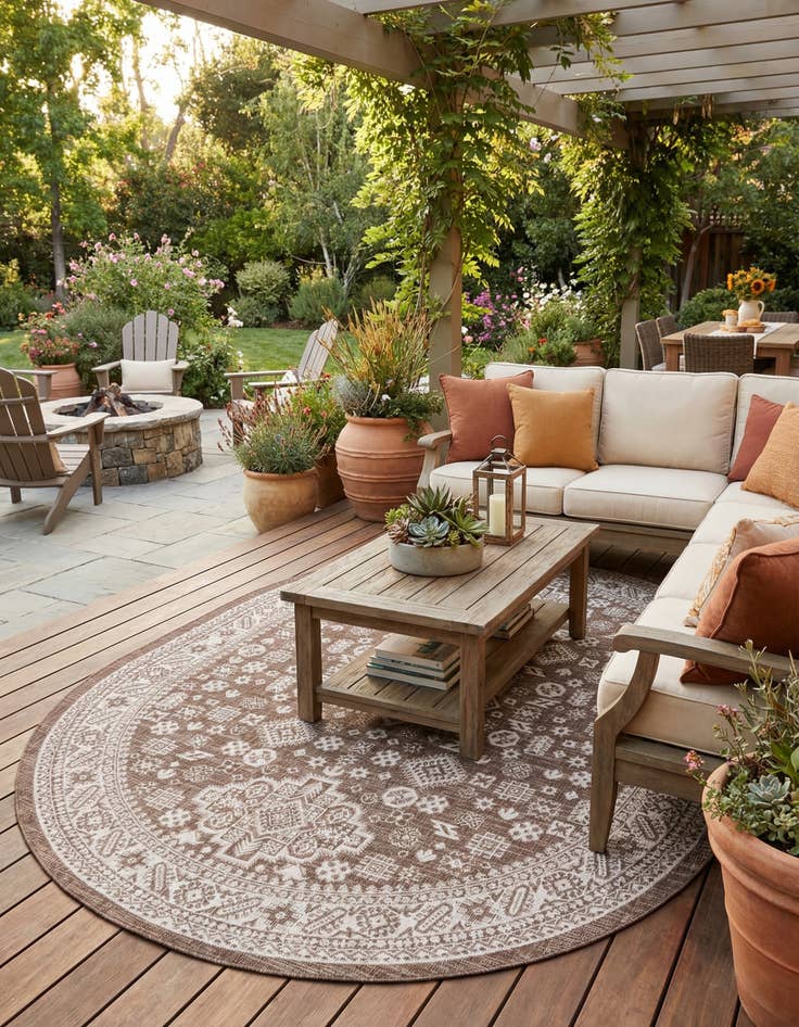 Detail image of 7' 10 x 10'  Washable Aztec Indoor / Outdoor Oval Rug