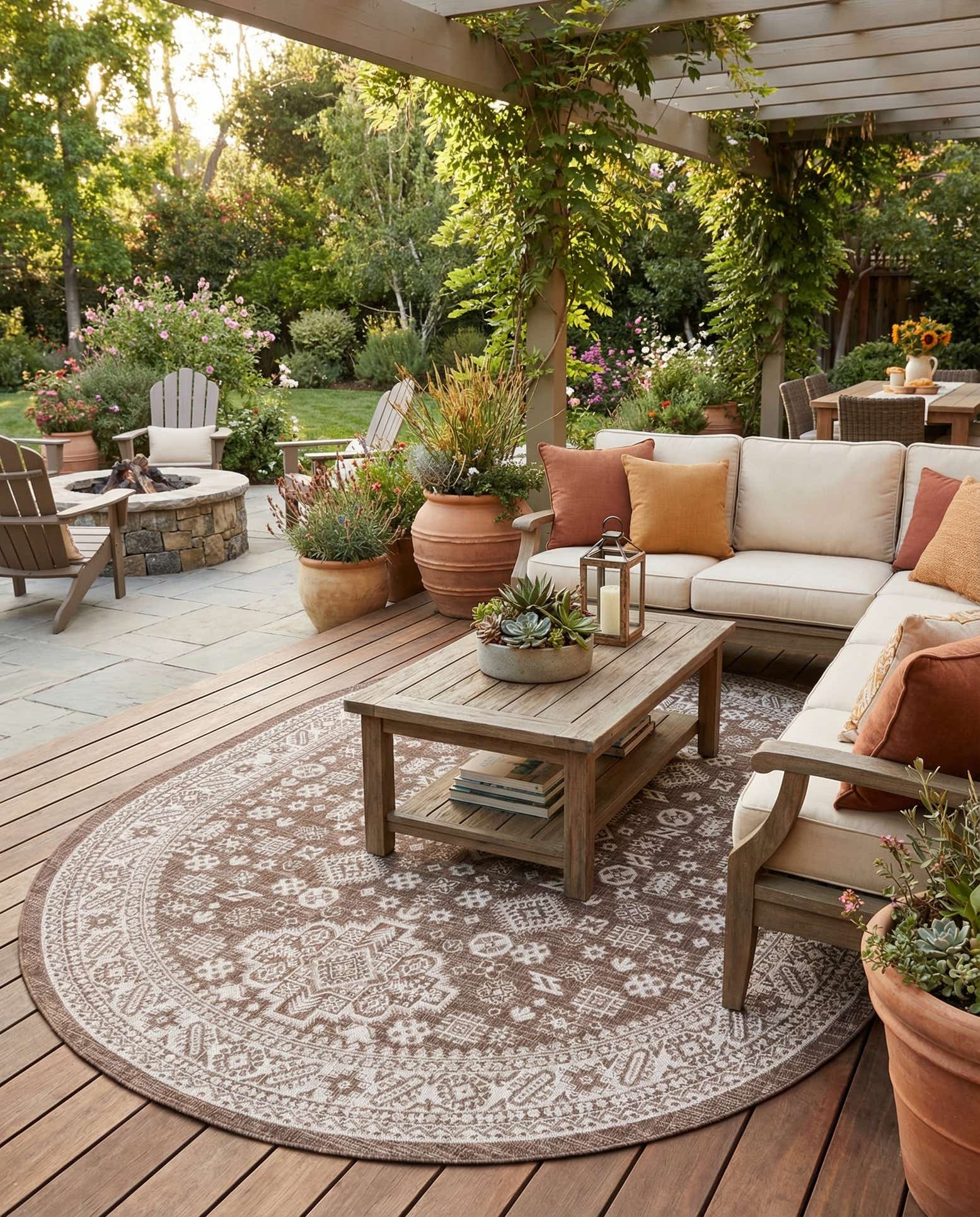 7' 10 x 10' Easy-Clean Aztec Indoor / Outdoor Oval Rug