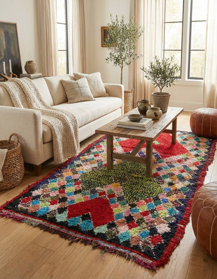 Detail image of  4' 10 x 8' 2  Hand Knotted Moroccan Wool Rug