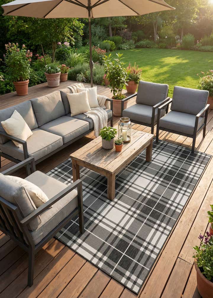 7' 10 x 10' Easy-Clean Checkered Indoor / Outdoor Rug