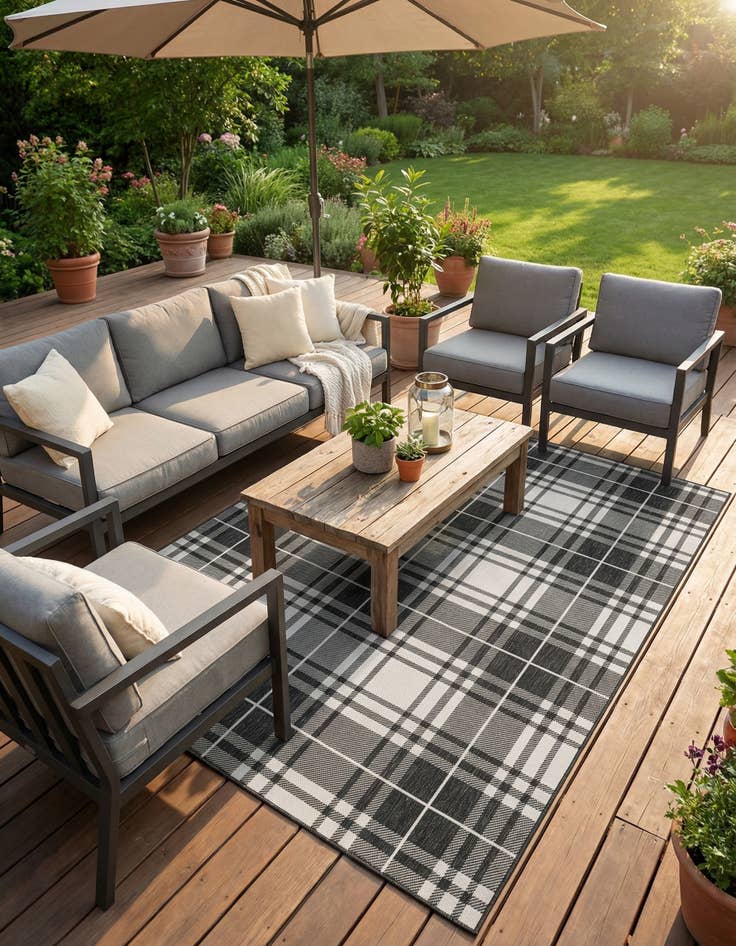 Detail image of 7' 10 x 10'  Washable Checkered Indoor / Outdoor Rug