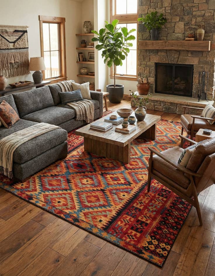 Detail image of 12' x 16' Easy-Clean Tribal Indoor / Outdoor Rug