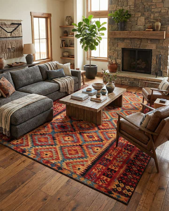 12' x 16' Easy-Clean Tribal Indoor / Outdoor Rug
