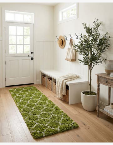 Green Lattice Shag Runner Rug