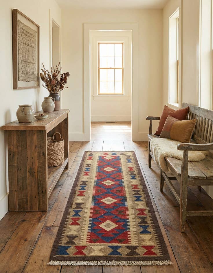 Detail image of 2' x 6' 3  Hand Woven Kilim Maymana Wool Runner Rug