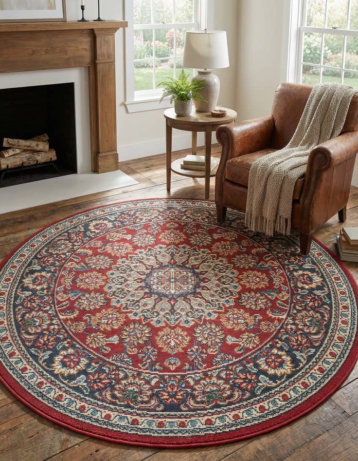 Detail image of  3' 3 x 3' 3  Washable Traditional Indoor / Outdoor Round Rug