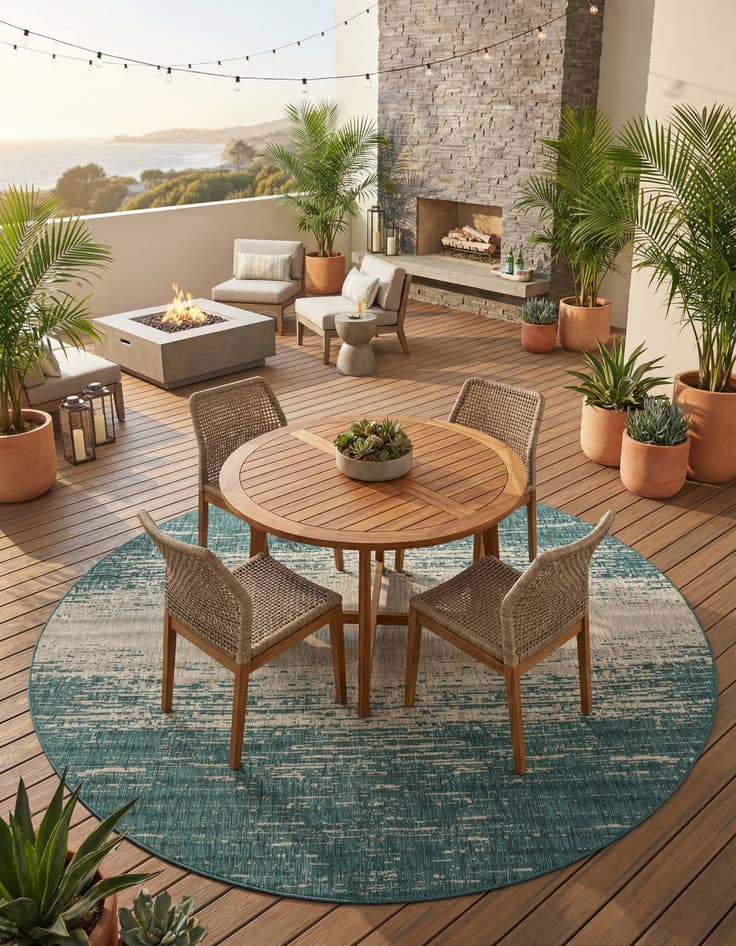 Detail image of  13' x 13'  Washable Modern Indoor / Outdoor Round Rug