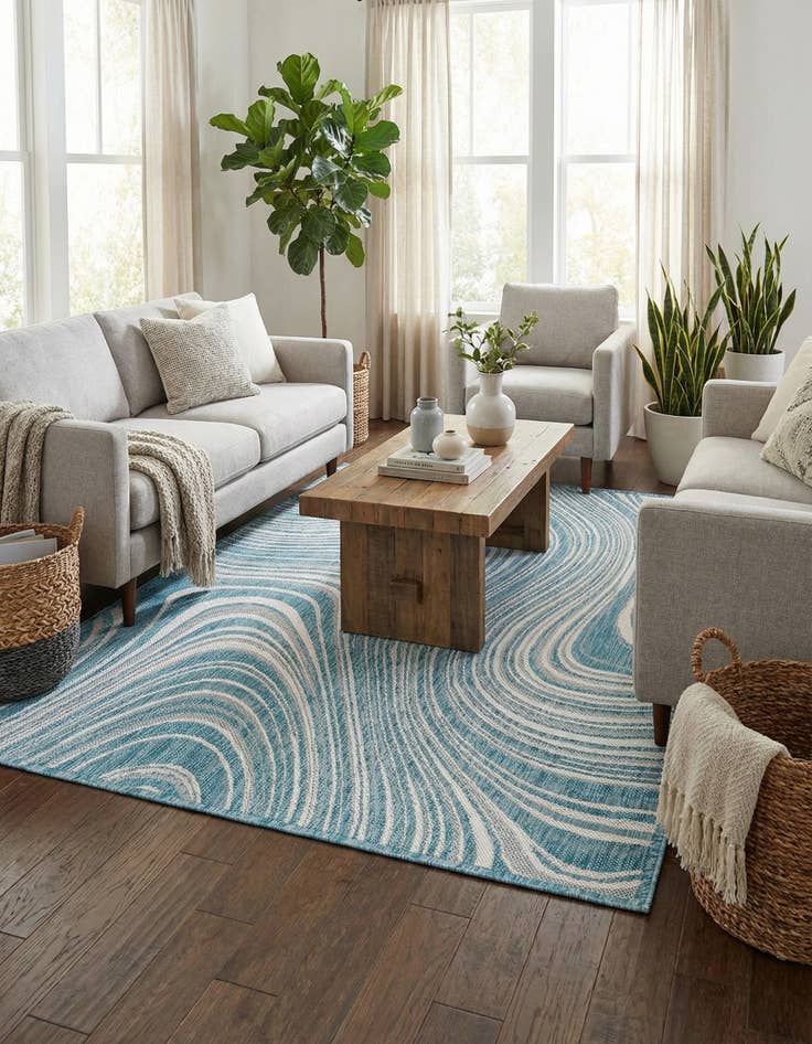 Detail image of 4' x 6'  Washable Modern Indoor / Outdoor Rug