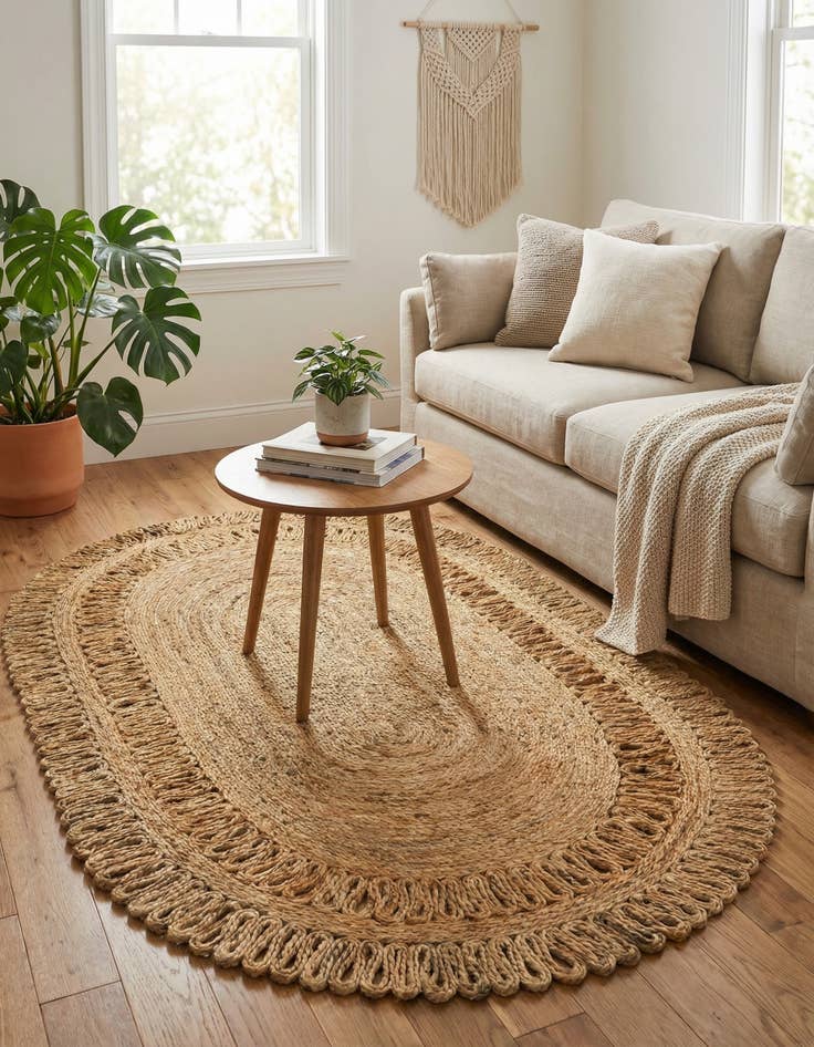 Detail image of 3' 1 x 5' 1  Hand Braided Jute Oval Rug