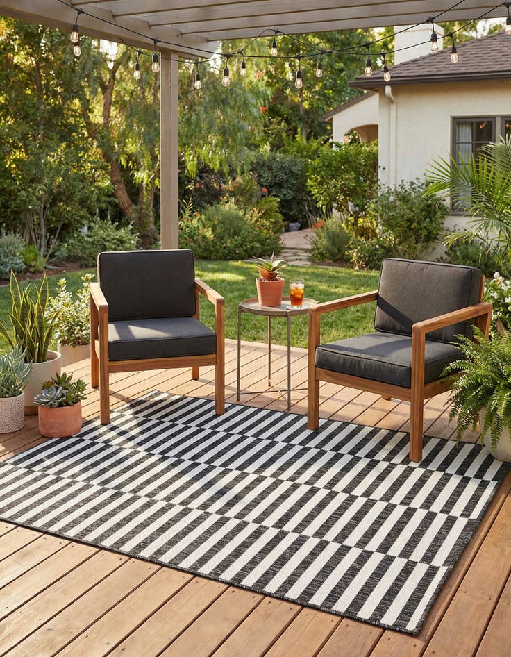 Detail image of 4' x 6' Easy-Clean Striped Indoor / Outdoor Rug