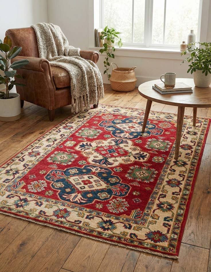 Detail image of  4' x 5' 10  Hand Knotted Kazak Rug