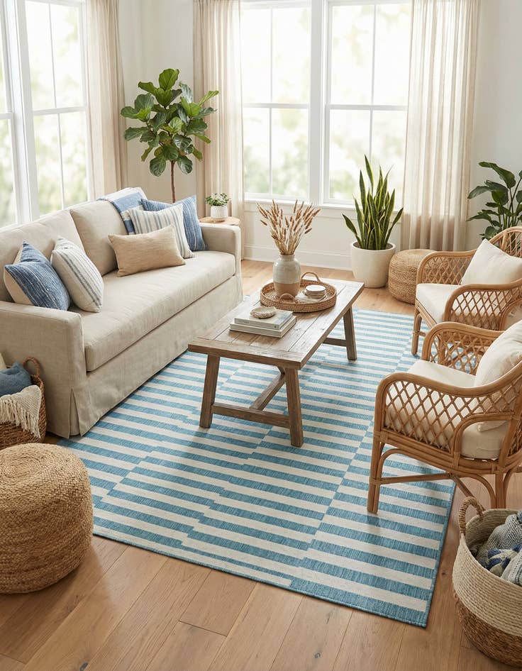 Detail image of 6' x 9' Easy-Clean Striped Indoor / Outdoor Rug